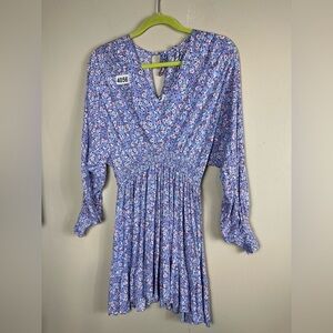 Japana small dress midi long sleeve floral 16-1/2 p2 p 12-1/2 waist 31 length